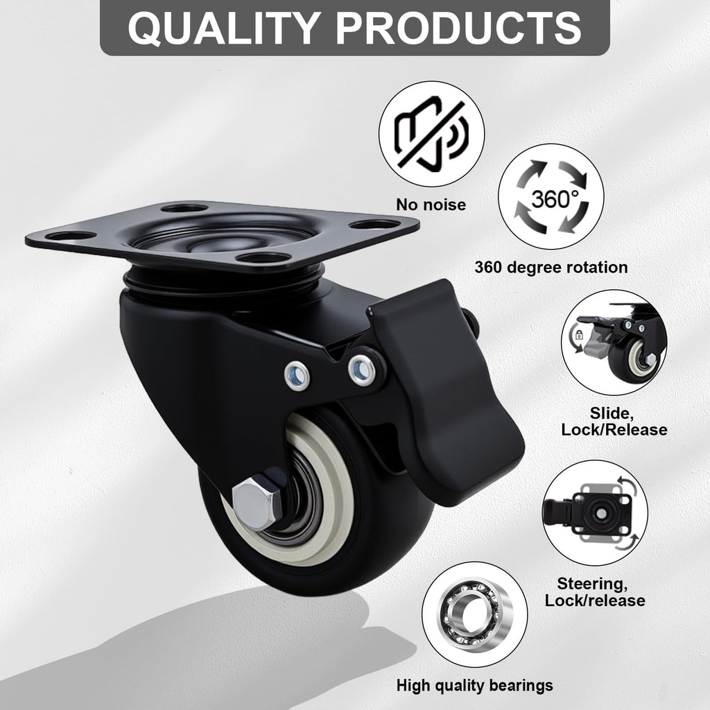 Htudcue 2 Inch Industrial Heavy Duty Caster Wheels Set of 20, Double Locking PU Casters, Non-Marking Polyurethane Wheels for Workshops & Commercial Spaces, 800lbs Per 4 Wheels