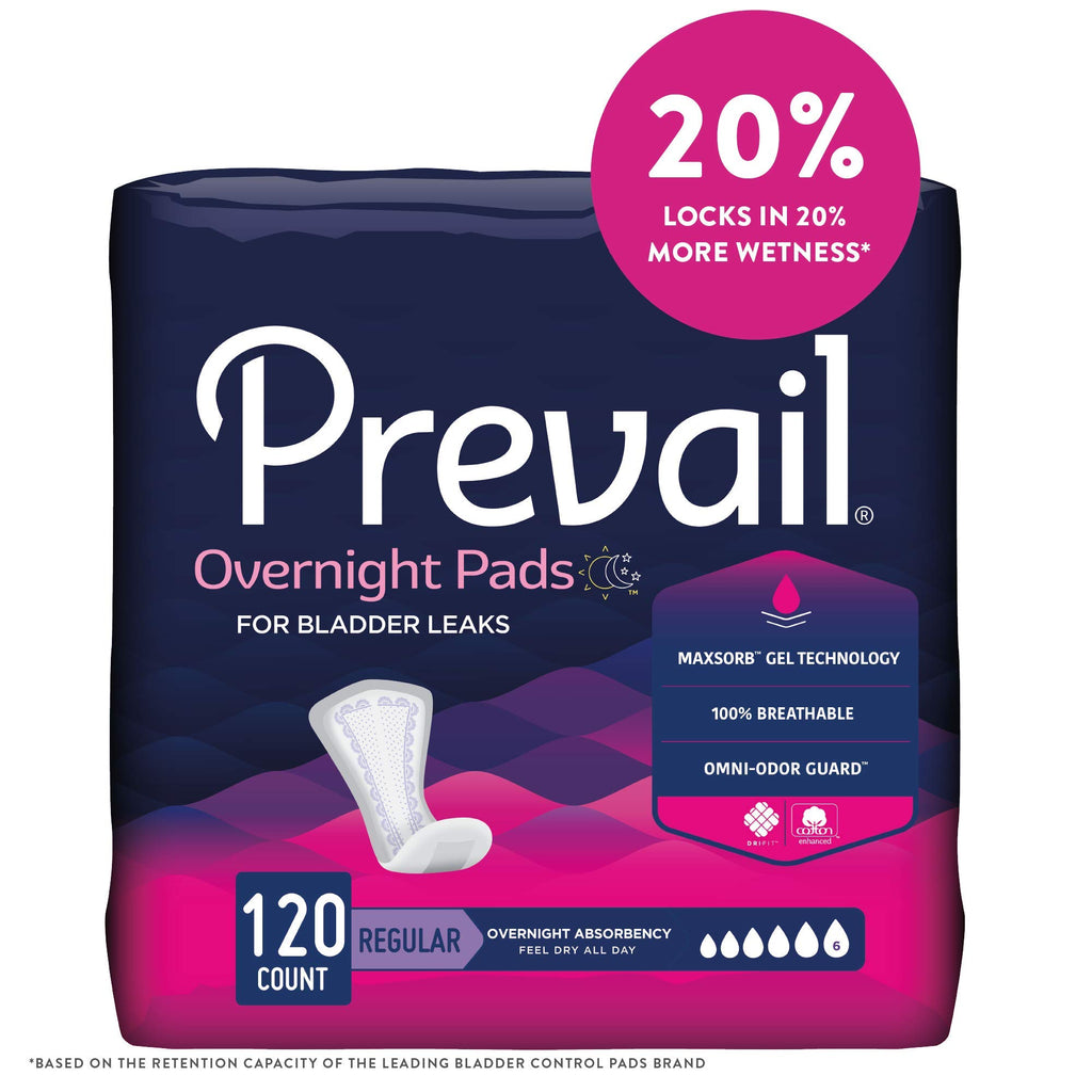 Prevail Proven - Incontinence Bladder Control Pads - Bladder Leak Pads - Overnight Absorbency, 120 Count (4 Packs of 30)