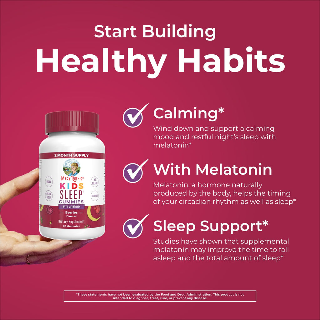 MaryRuth Organics Melatonin Gummies for Kids | 2 Month Supply | Sleep Gummy for Kids Ages 4+ | Melatonin 1 mg | Relaxation & Sleep Support | Vegan | Gluten Free | 60 Count