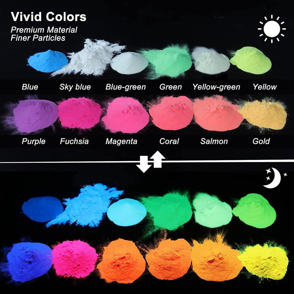 LET'S RESIN 12 Colors Glow in The Dark Pigment Powder for Resin - 20g/Jar