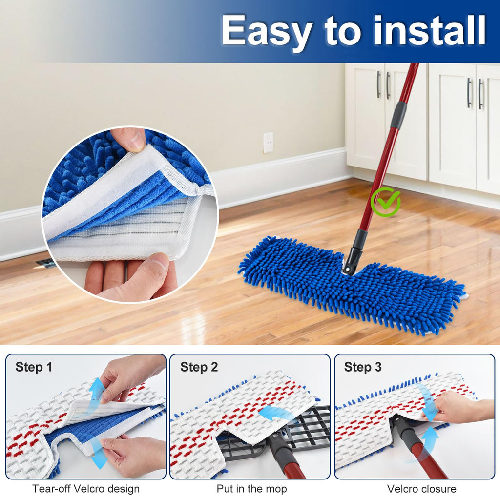 Mop Heads Replacements for Ocedar 3-Action Microfiber Flip Mop, 3 Pack Double Sided Mop Replace Head Mop Refills with Microfiber & Chenille for Dry Wet Use, Reusable, Machine Washable