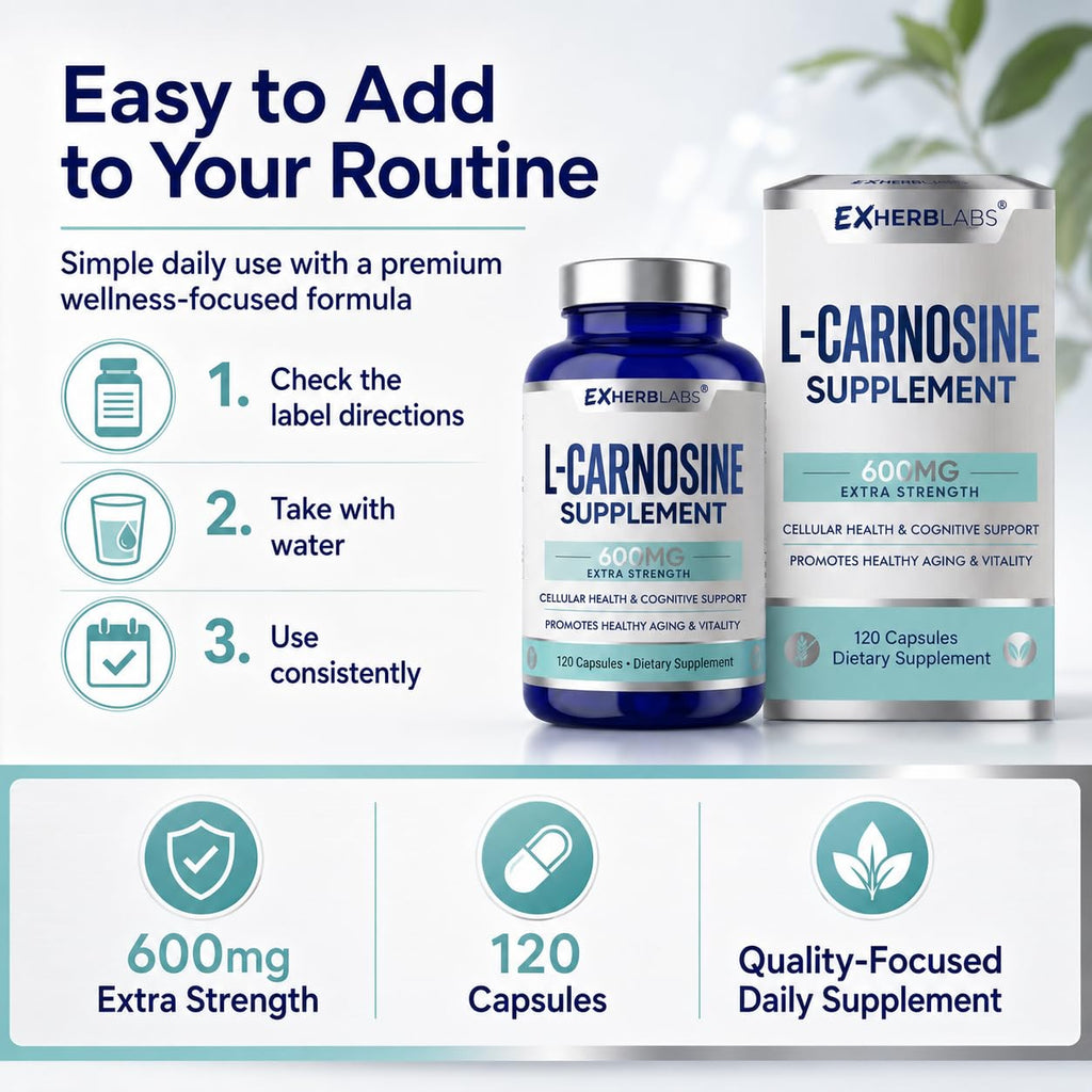 L-Carnosine 600mg Capsules, Premium Carnosine Supplement for Cellular Rejuvenation & Brain Support, Advanced L Carnosine Supplement for Antioxidant Defense & Muscle Recovery, 120 Capsules