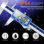 Qfun Digital Caliper, 0-6inch Caliper Measuring Tool Extreme Accuracy IP54 Waterproof Electronic Vernier Caliper Stainless Steel Digital Micrometer with Extra Large LCD Screen