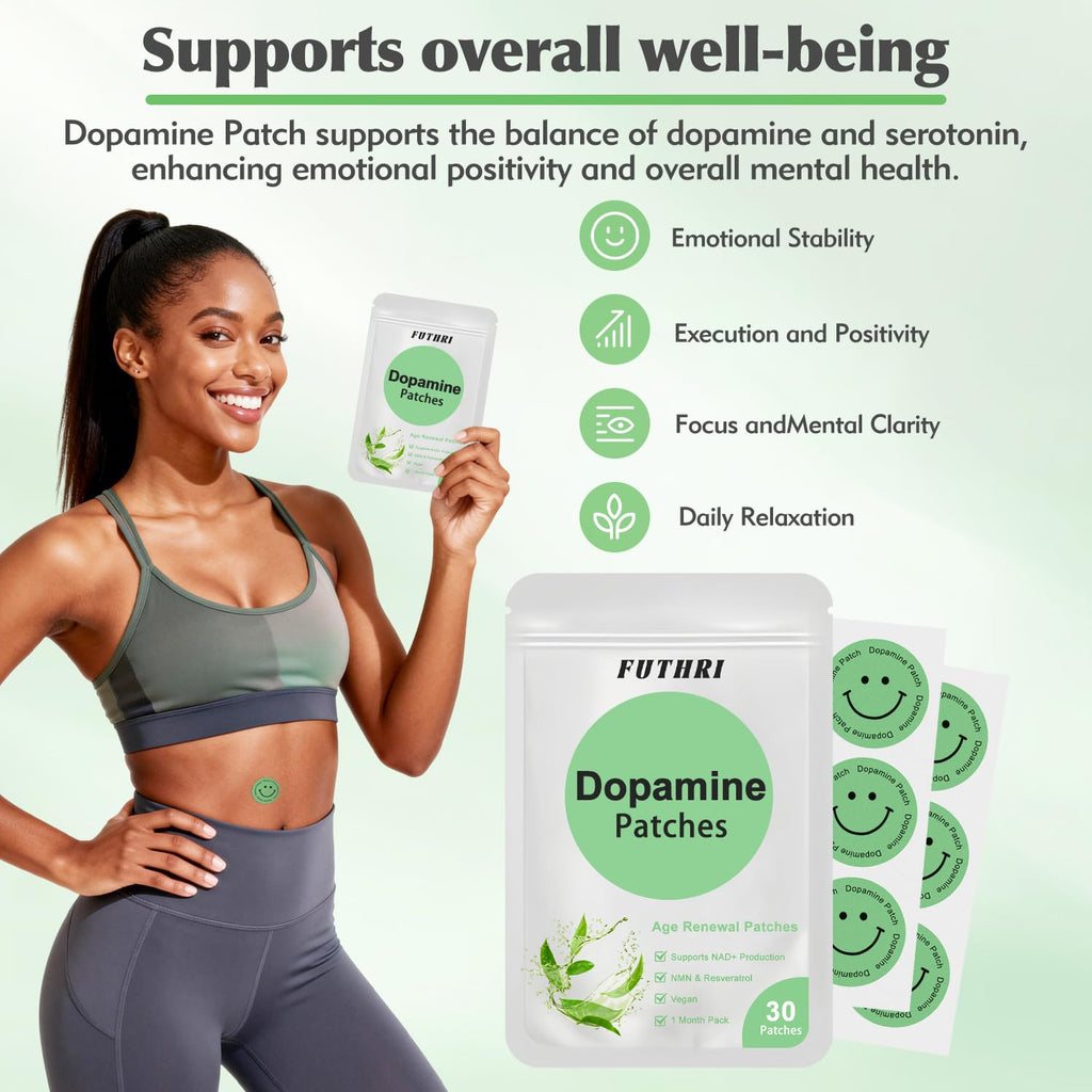 FUTHRI Dopamine Patches Extra Strength,Vegan, 30 Count | Mood Boost & Positivity Support