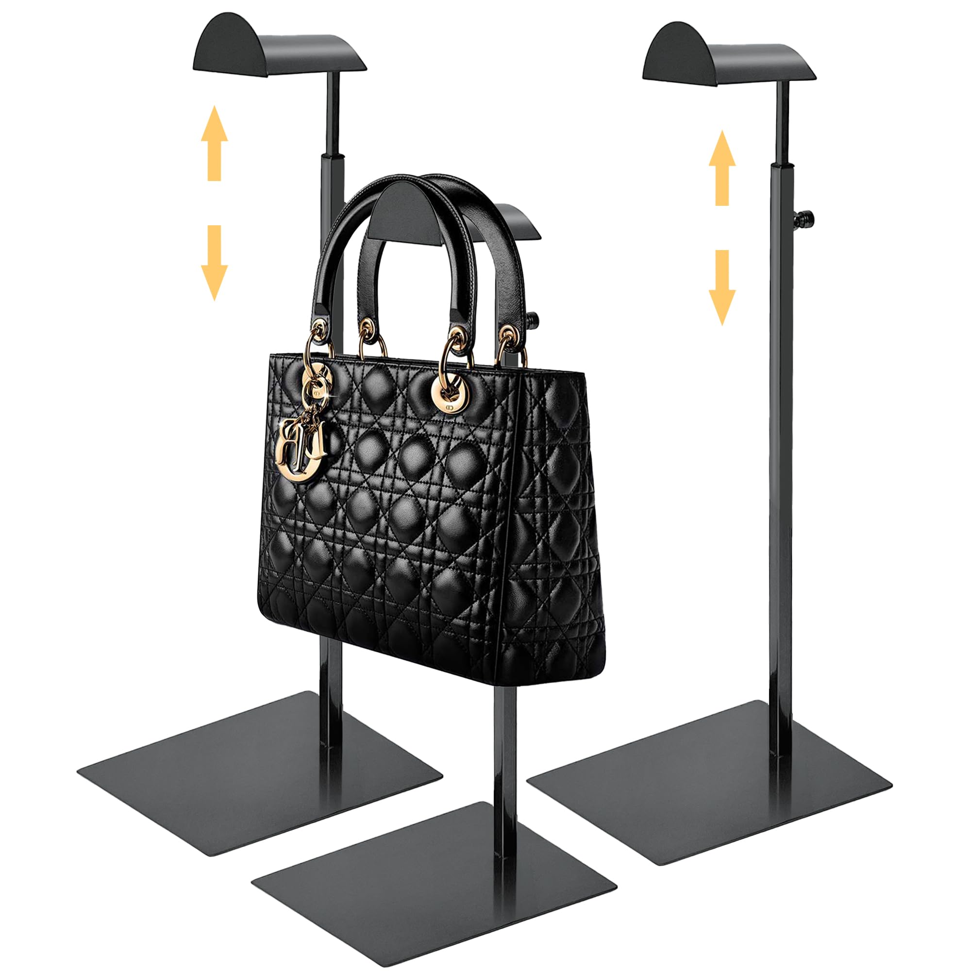 Royxen 3 Pack Purse Holder, Purse Display Stand with Adjustable Height, Bag Stands for Display, Stainless Steel Purse Rack for Bags Organizer (Black)