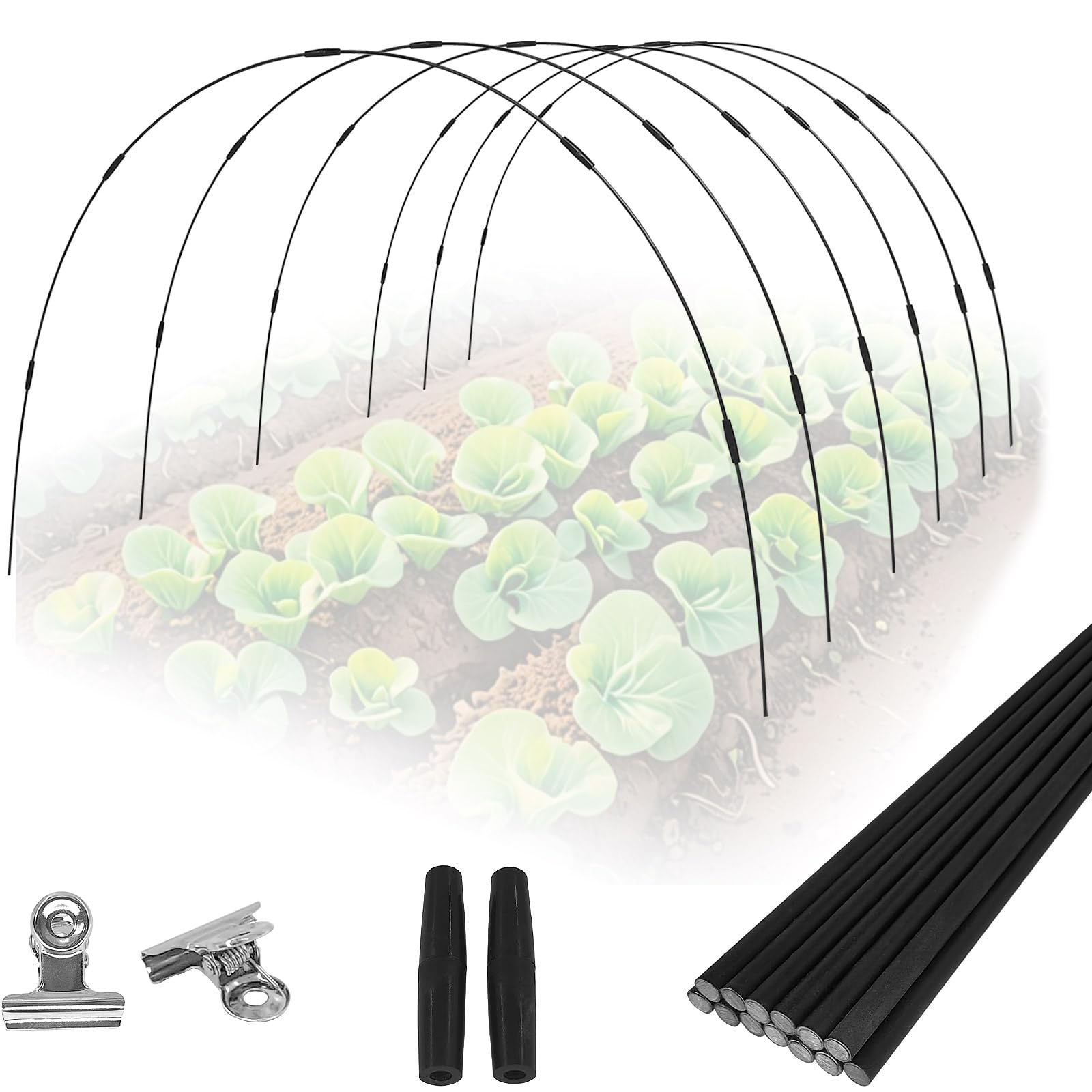 36 Rods Garden Hoops Kit for Raised Beds, 6 Sets 8FT Fiberglass Grow Tunnel