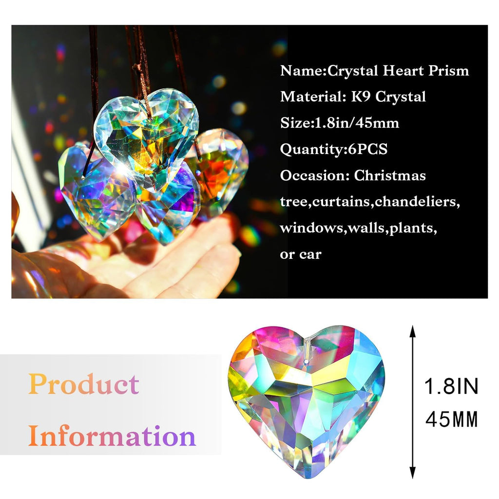 6pcs 50mm Crystal Heart Prism Suncatcher Window Sun Catchers Crystals