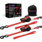 Retractable Ratchet Straps (2-Pack) - Heavy Duty Auto Slow Retraction Tie Down Straps - 1 Inch x 13 Feet (1,800lb Break Strength) for Truck, Cargo Trailer, Motorcycle, ATV, UTV - Red