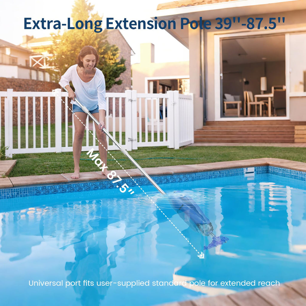 Yousky Cordless Pool Vacuum for Above Ground & Inground Pools, 18.5GPM Suction with 2 Brush Heads for Leaves, Debris, with Telescopic Pole Back-Friendly Cleaning, Hot Tub Spa Handheld Cleaner (Blue)