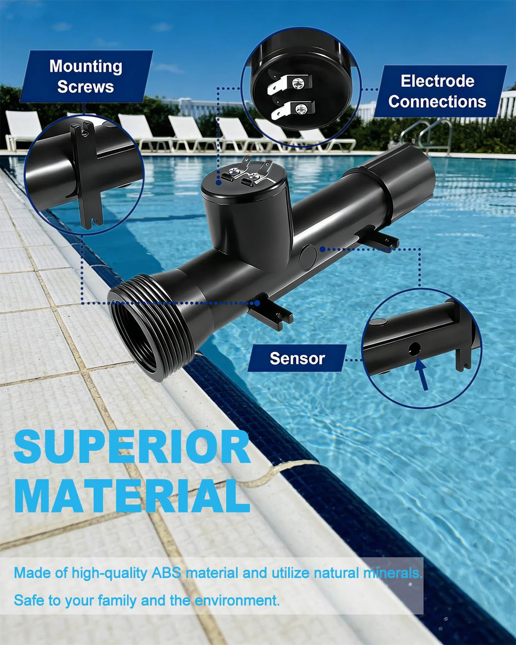 4CH4002-R Pool Ionizer Replacement Chamber for Hybrid Treatment System, Fits Above-Ground & In-Ground Pools, Hot Tubs, Spas up to 40,000 Gallons, Easy Setup