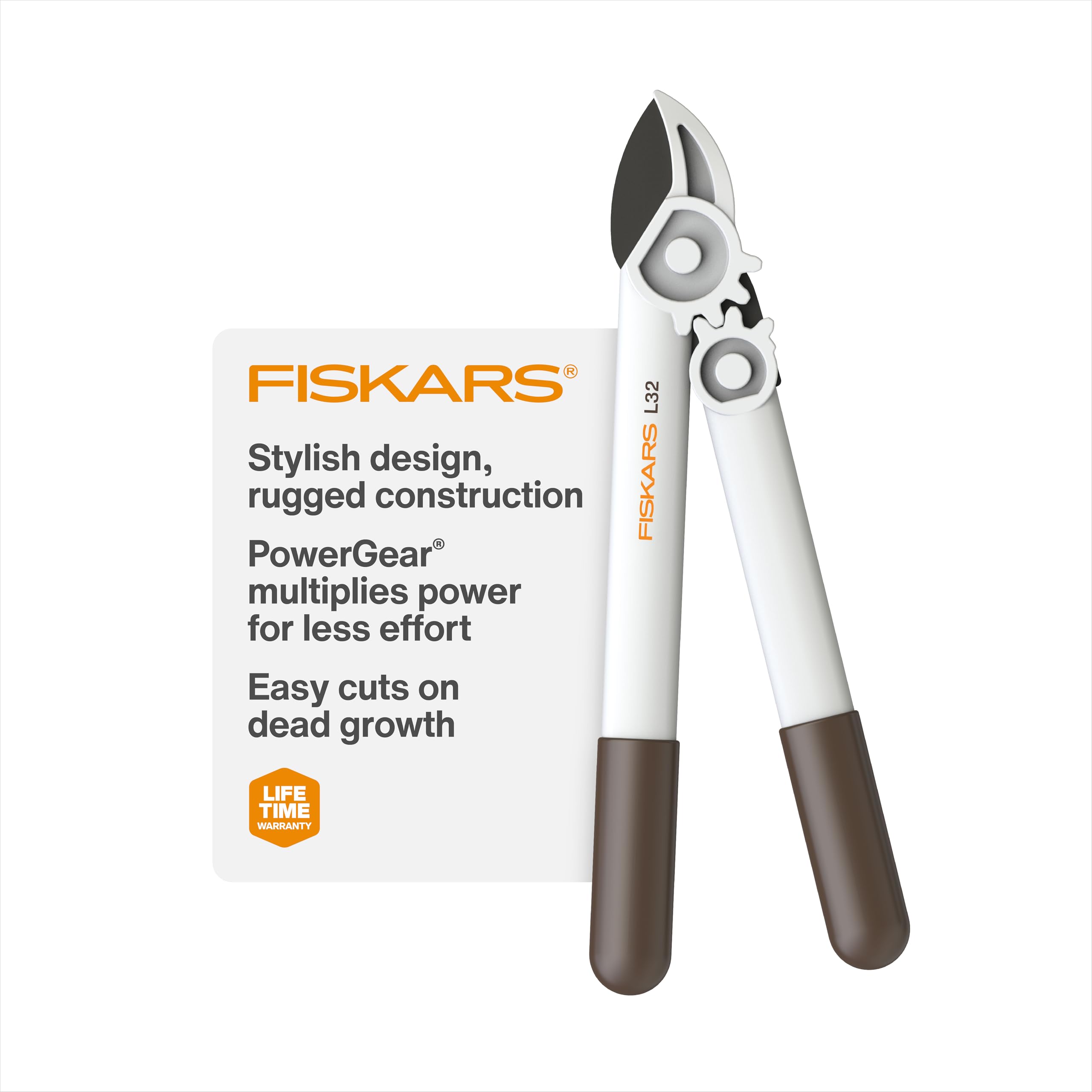Fiskars 16" PowerGear Garden Anvil Loppers, 1.25" Cut Capacity, White