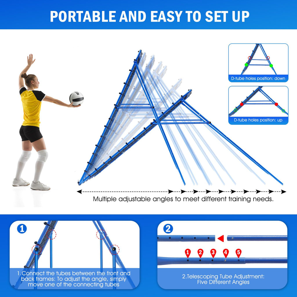 7x4FT Volleyball Rebounder Net Pro, Baseball Softball Rebound Pitch Back Net, Adjustable Angle Lacrosse Bounce Back Practice Equipment, Easy Quick Setup, Ideal for Outdoor and Backyard Training