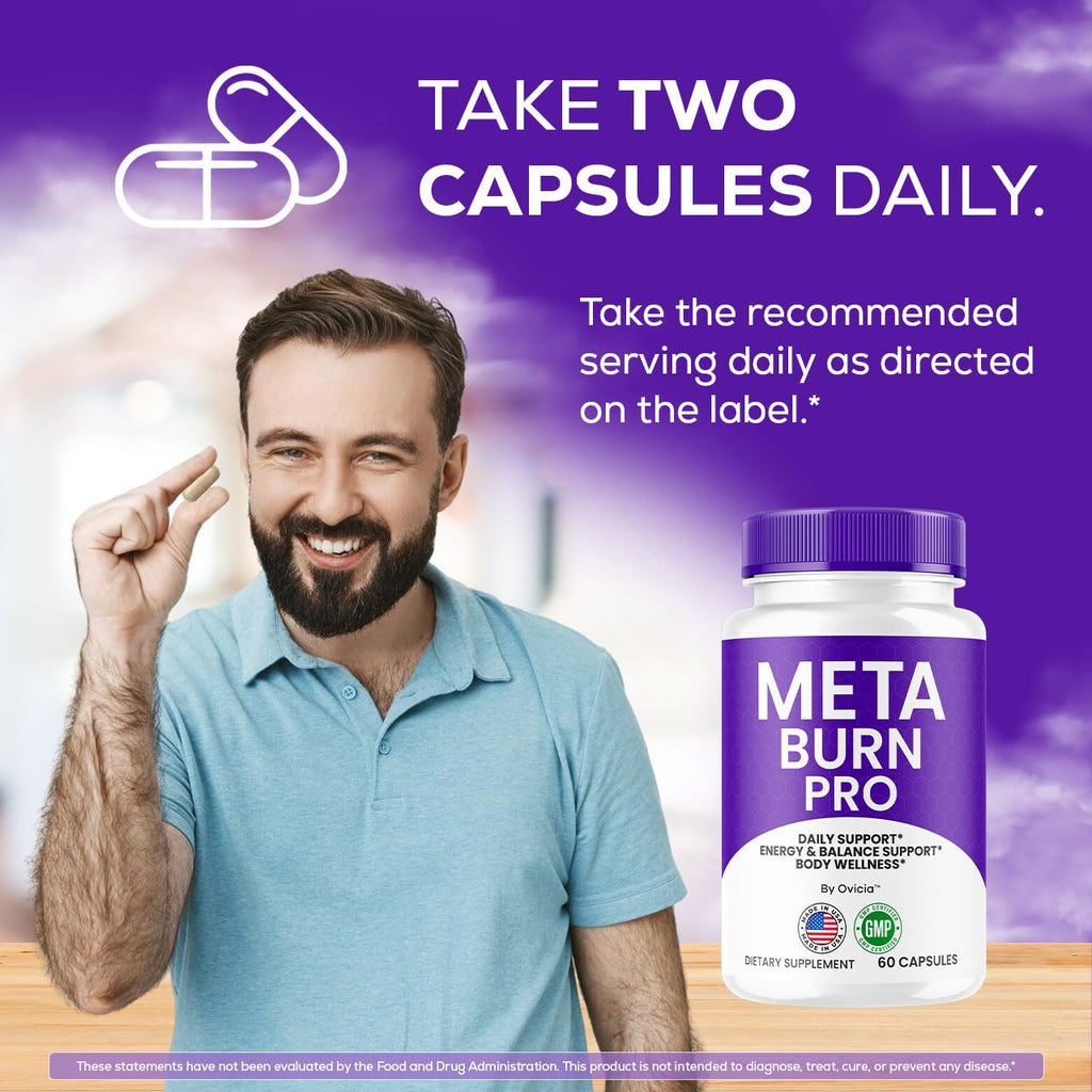 Meta Burn - Official Meta Burn Pro Capsules Advanced Formula with All Natural Ingredients, MetaBurn Pills Maximum Strength for Wellness & Overall Health Support, 60 Capsules for 1 Month