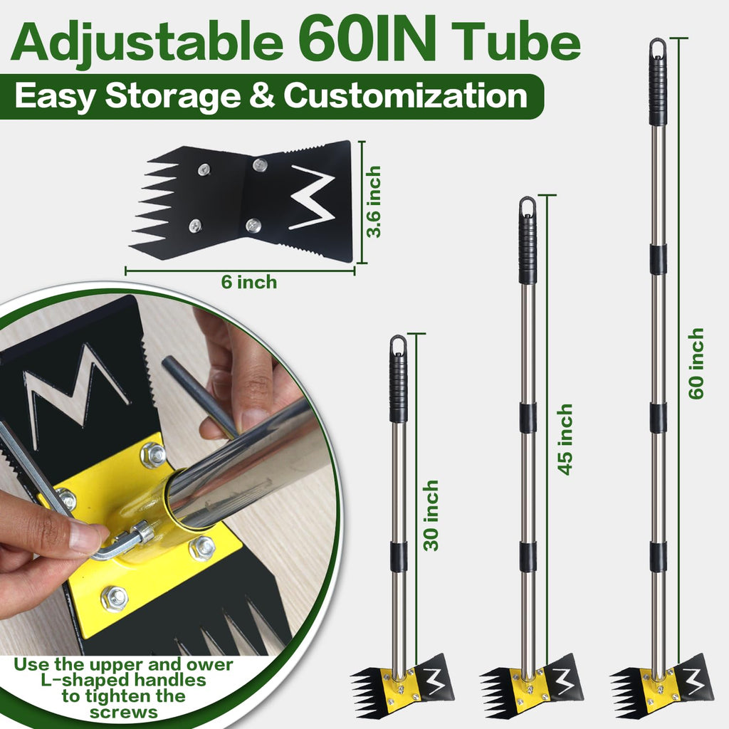 BCJCLTS 2-in-1 Garden Hoe and Weed Puller Rake, 60 Inch Adjustable Long Handle Weeding Tool Heavy Duty Spring Steel Head, Dual Side Hand Weed Rake, Weed Remover for Garden, Yard, Lawn, Driveway.