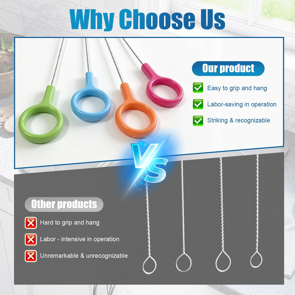 AONEZ Straw Cleaner Brush Set with Color Hanging Loop, 4 Pack