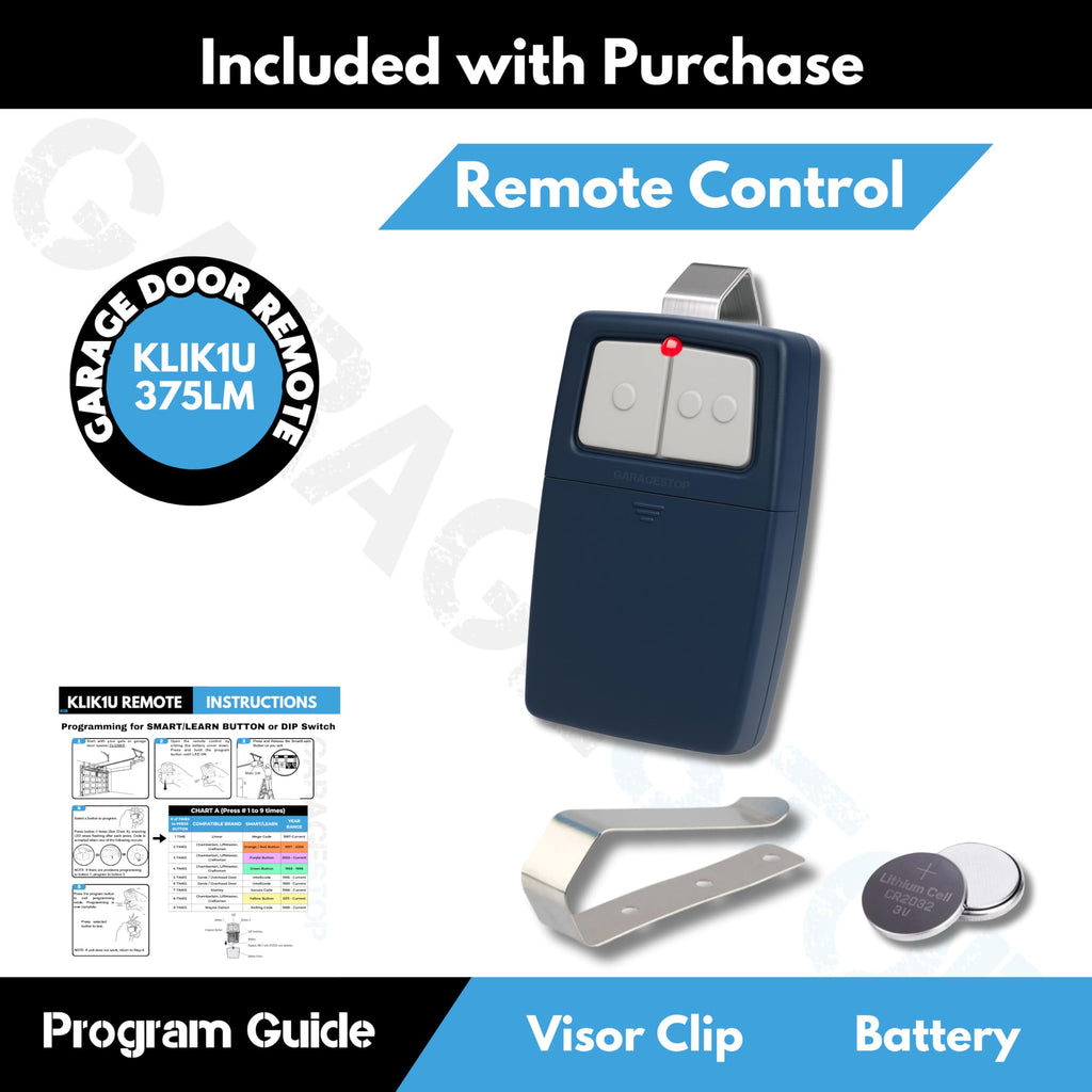 Universal Garage Door Opener Remote – Replacement for LiftMaster, Chamberlain, Genie, Craftsman, Linear – Works with 375LM, 375UT, KLIK1U – Learn Button & DIP Switch – Operates 2 Doors/Gates, Blue