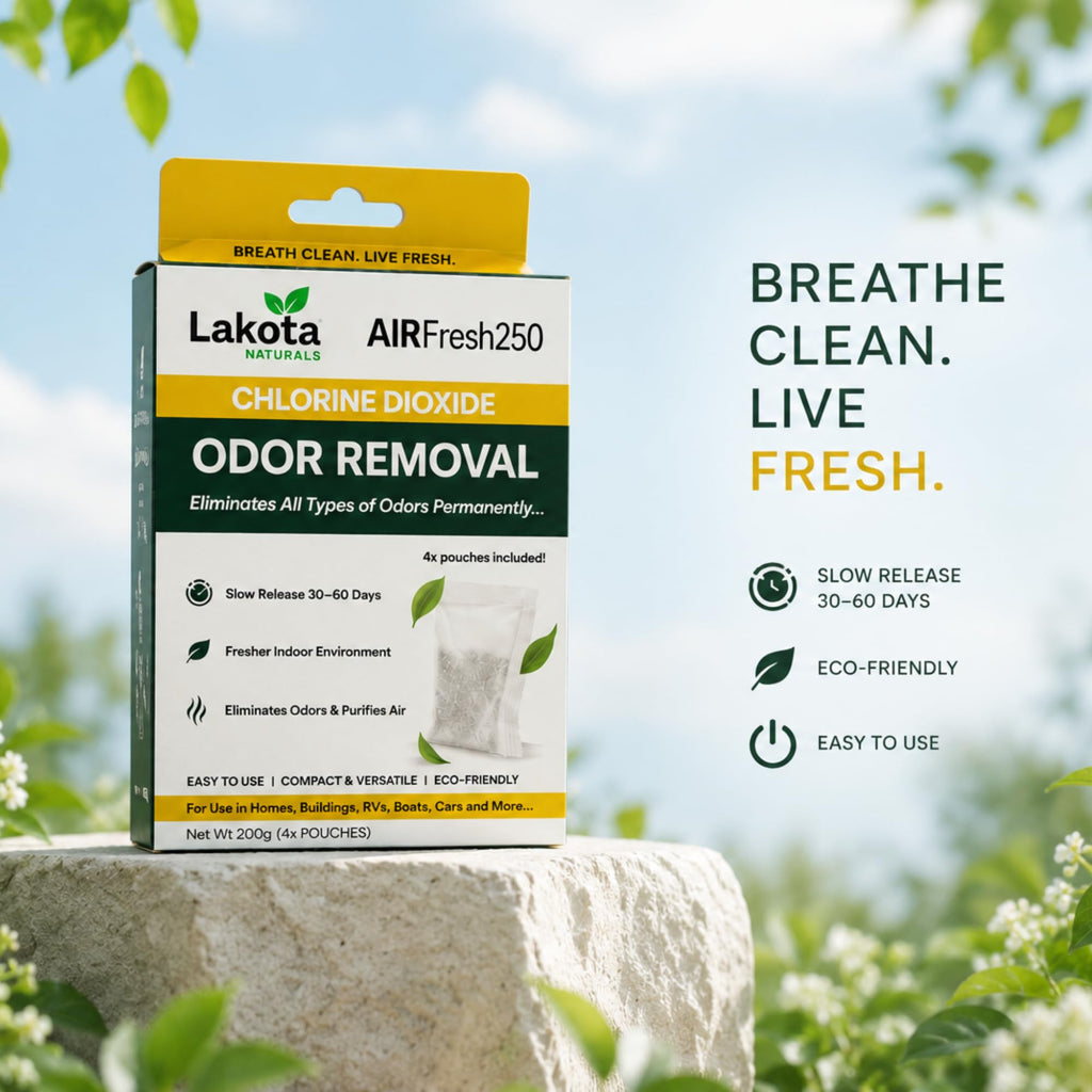 AirFresh250 - Slow Release Chlorine Dioxide Air Purifing Pouch - 4 Pouches. Eliminates all Odors, Professional Strength Odor Remover for Car, RV, Garbage, Refrigerator, Shoes, Closets, Gymbags.
