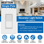 BESTTEN 40 Pack Single-Pole Light Switch, 15A 120/277V, Paddle Wall Switch, On/Off Rocker Interrupter, UL Listed, White