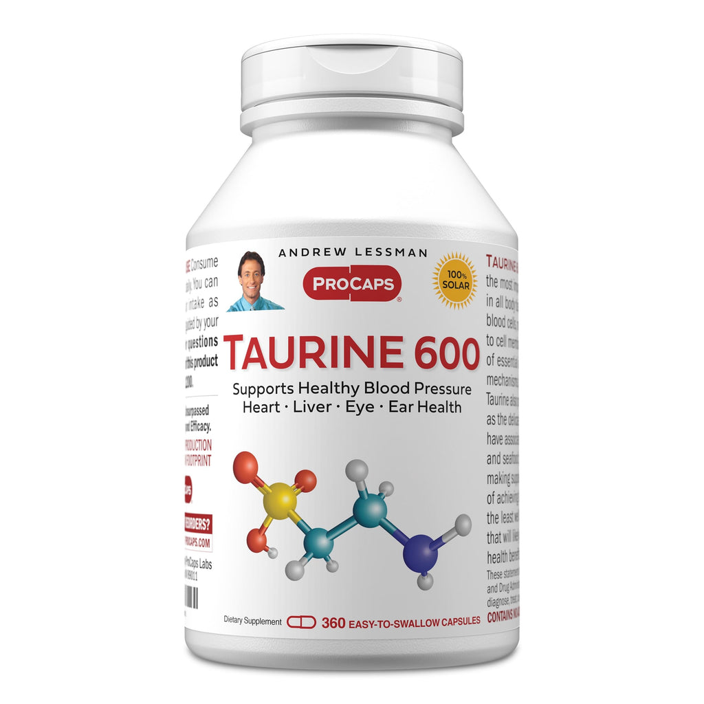 ANDREW LESSMAN Taurine 600-360 Capsules - Supports Healthy Blood Pressure, Heart, Liver, Eye and Ear Health. Pure, High Potency Source of The Amino Acid Taurine. No Additives