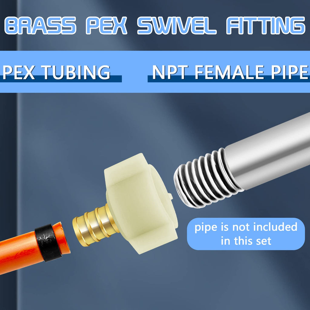 5 PACK PEX Plumbing Fittings Brass Crimp Fitting,1/2 in PEX Fittings X 1/2 Female NPT,PEX Threaded Swivel Adapter for Pipe Plumbing Connection, ASTM F1807