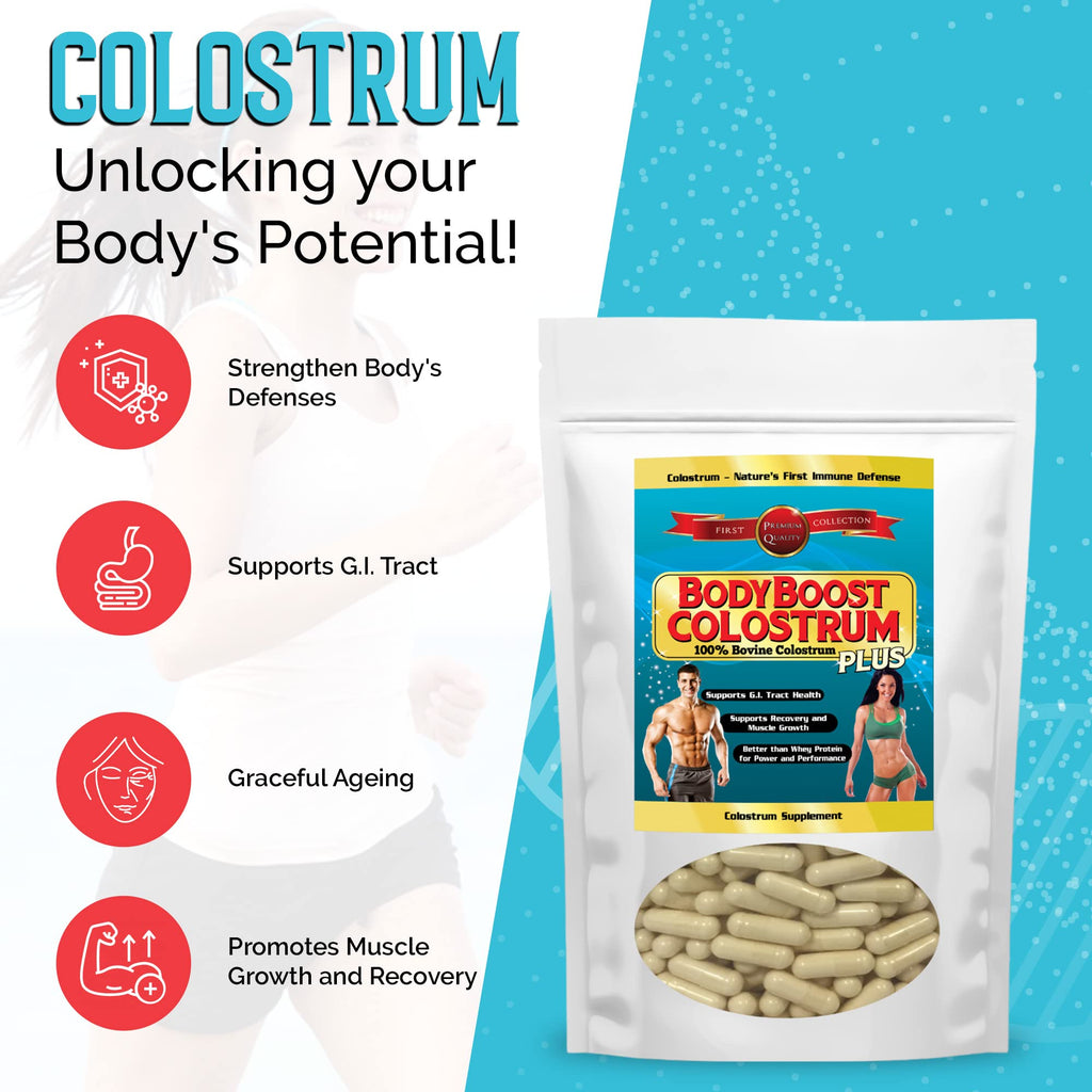 BodyBoost Colostrum Capsules (240) - Immune Booster Supplement with Immunoglobulin & Lactoferrin, Grass-fed Bovine Colostrum Capsule, 100% Bovine Colostrum, Super Food for Gut Health,Diverse Intake