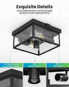 Craftersmark Outdoor Ceiling Light with Motion Sensor, Flush Mount Porch Light, Exterior Light Fixture with Clear Glass, Dusk to Dawn 2-Light Fixture for Patio,Porch (10.5 in)