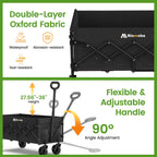 Blomoba 35" Extra Long Folding Wagon with Adjustable Handle & Wheels, Black