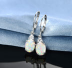 Gemsme 18K White Gold Plated Created Opal and Cubic Zirconia Dangle Earrings for Women