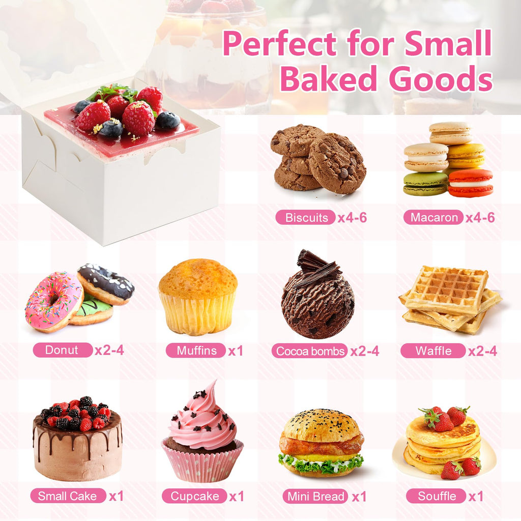 ZYFOTZUN 26pcs White Cookie Boxes with Window, 4x4x2.5 Inch, 36pcs Stickers