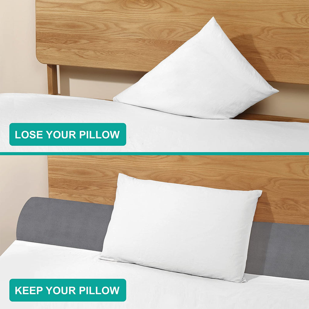 Vekkia Queen Bed Wedge Pillow for Headboard Gap, 0–6" Gap Filler with Side Pockets & Washable Cover, Gray 60"x10"x6"