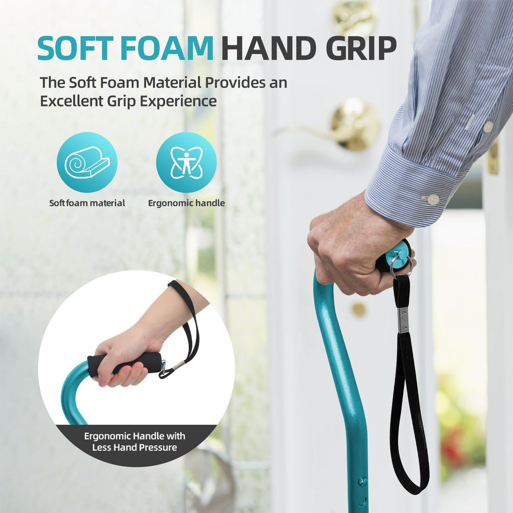 BeneCane Walking Cane for Men & Women Adjustable Cane with Offset Soft Cushioned Handle -Portable Lightweight Sturdy Mobility Walker Aid for Elderly, Seniors Collapsible Cane Blue