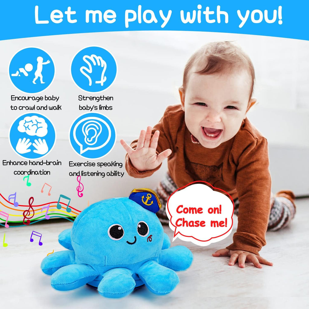 Tsomtto Musical Toys Plush Octopus Crawling & Walking Musical Toy Light Up Voice Control Dancing Toys Boys Girls Tummy Time Toys Toddler Boy Birthday Christmas First Shower Gifts