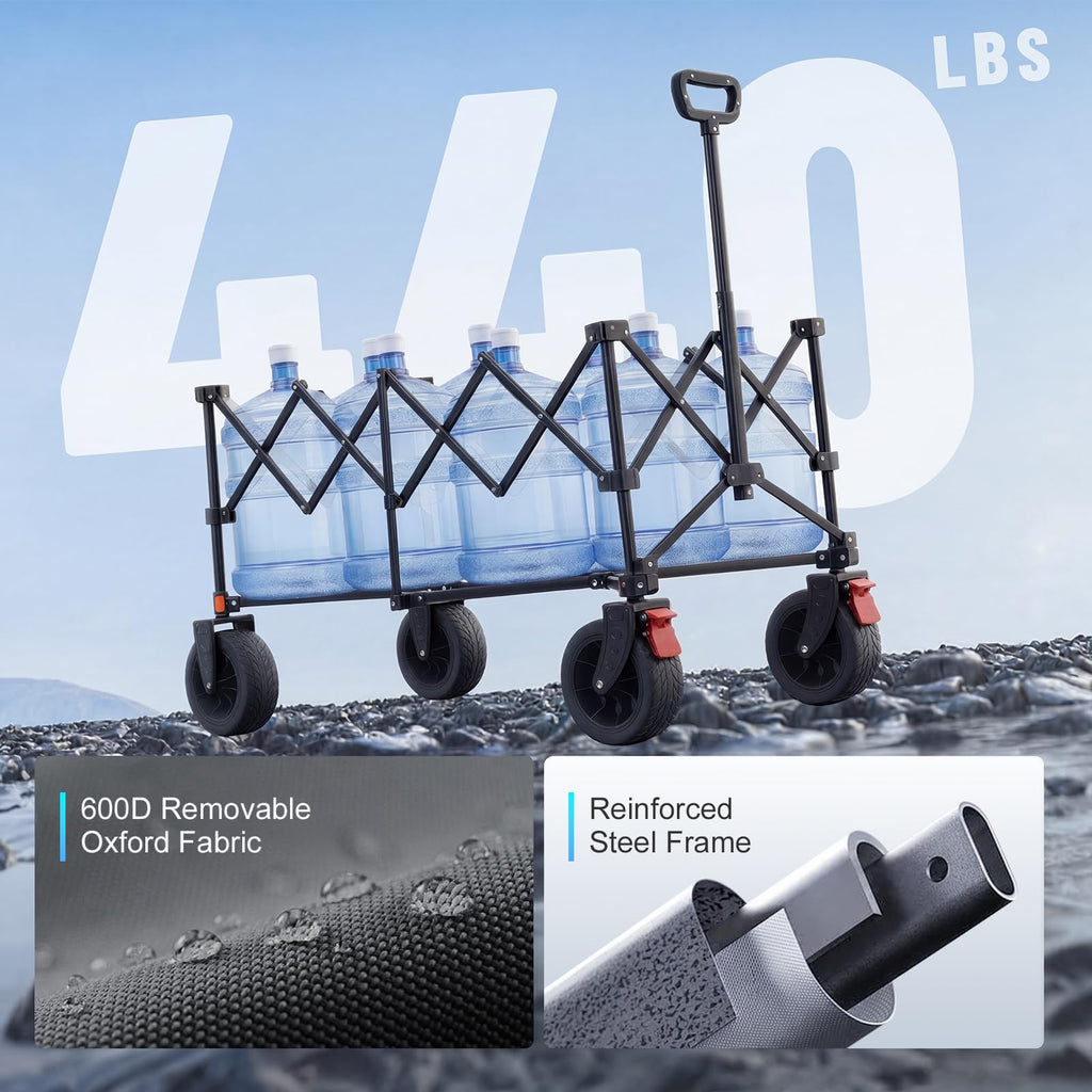 Overmont 46.6" L Extended Collapsible Wagon - 440LBS with All-Terrain Wheel
