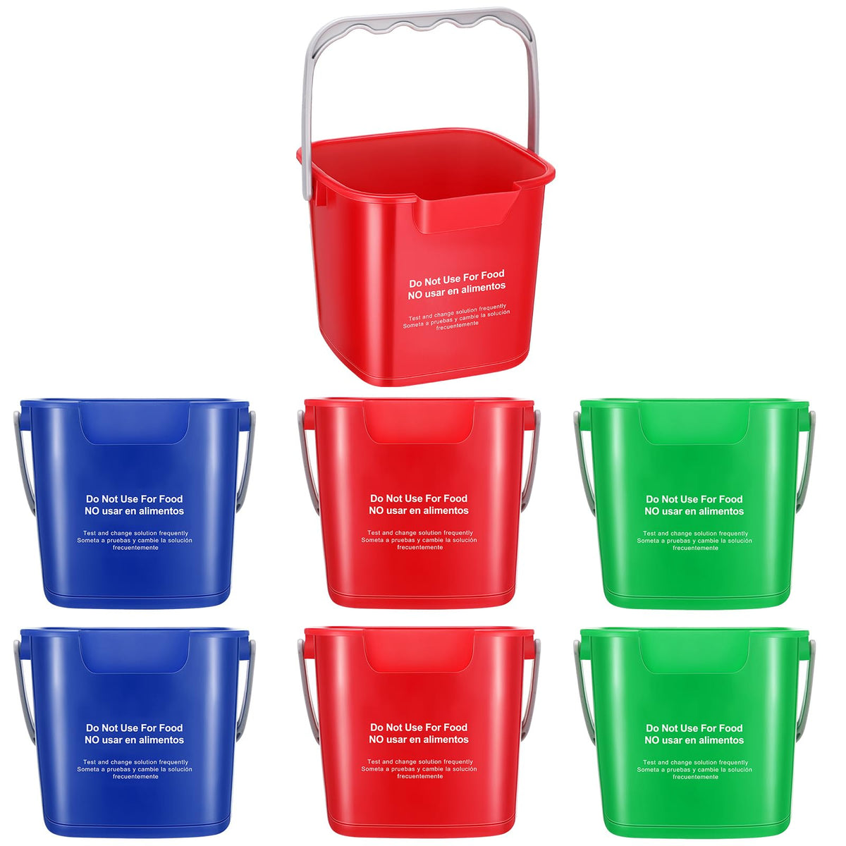 Roshtia 6 Pcs 3 Quart Sanitizing Cleaning Bucket Square,Red, Blue, Green