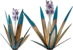 LCJECV Metal Agave Plant Garden Art, 2 Pack Tequila Rustic Sculpture, Rustic Metal Agave Plants Lawn Home Ornaments, for Yard Stakes, Garden Figurines, Outdoor Patio (2 PCS Purple Flowers)