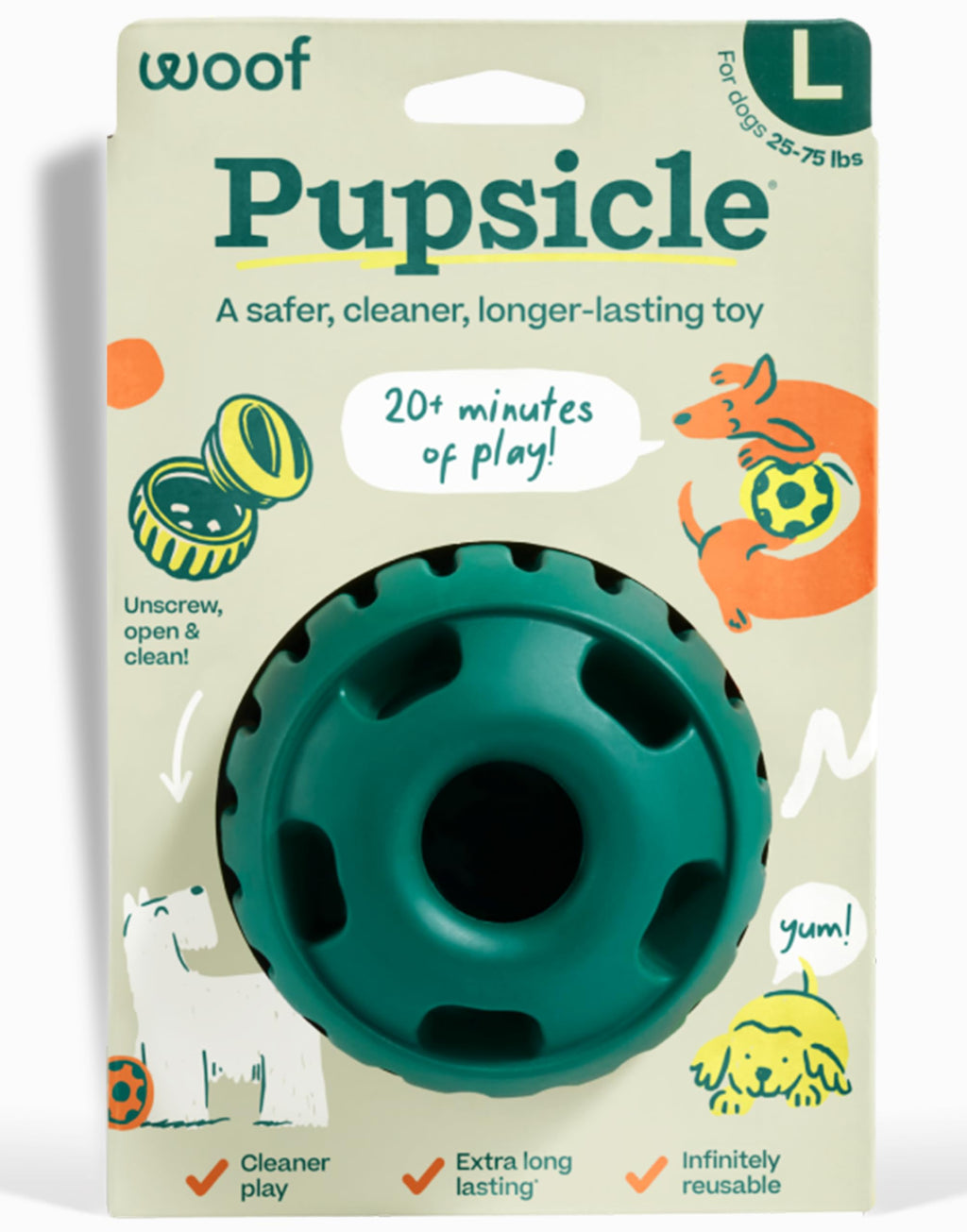 WOOF Pupsicle Interactive Dog Ball Toy for Dogs 25-75 lbs - Green