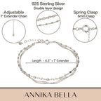 Annika Bella Double Stranded Sterling Silver Bracelet for Women, Dainty Waterproof Chain Bracelet for Women, Teen (Twirl & Satellite Chains)