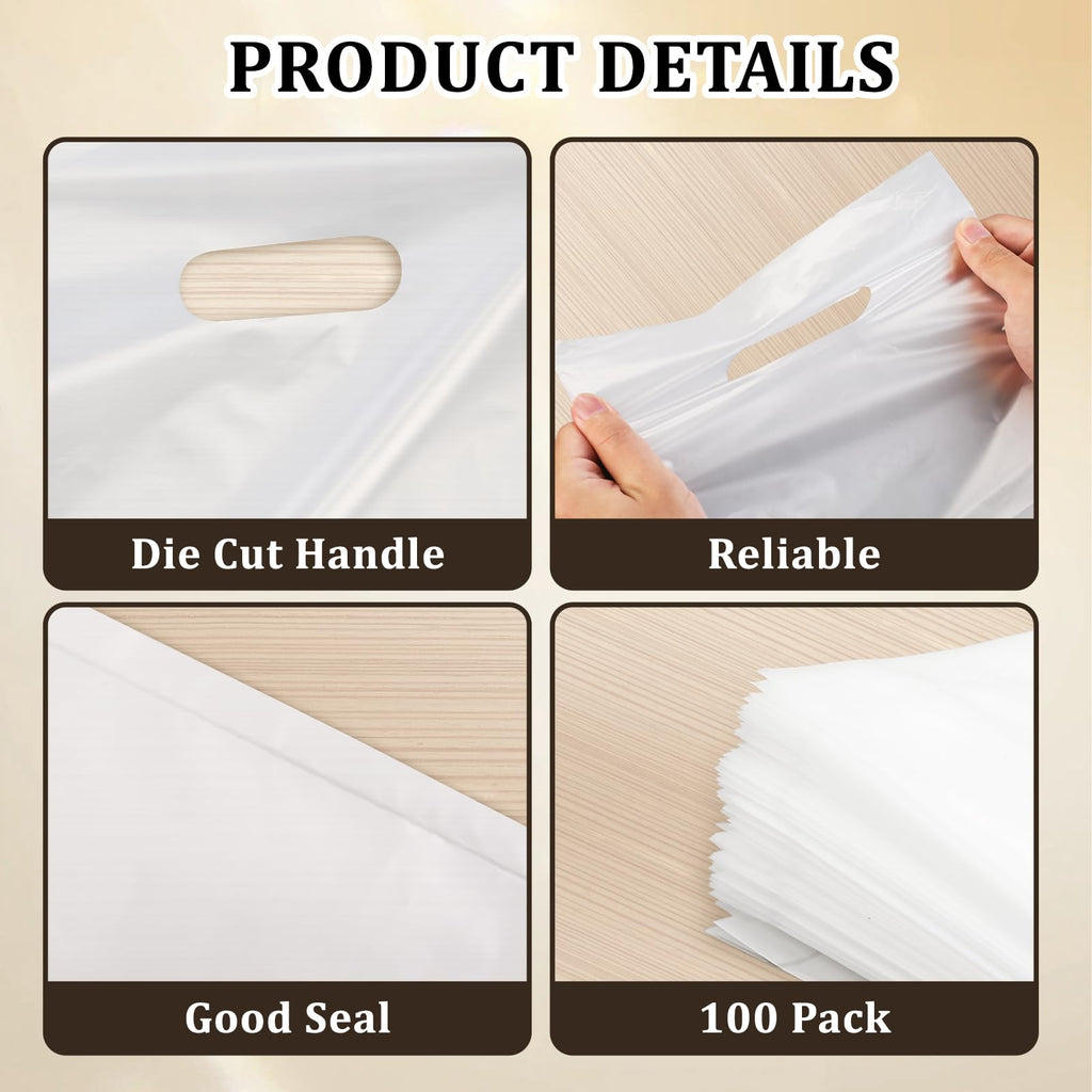 100 Pack Clear Plastic Bags, 9"x12" Merchandise Bags With Die Cut Handles