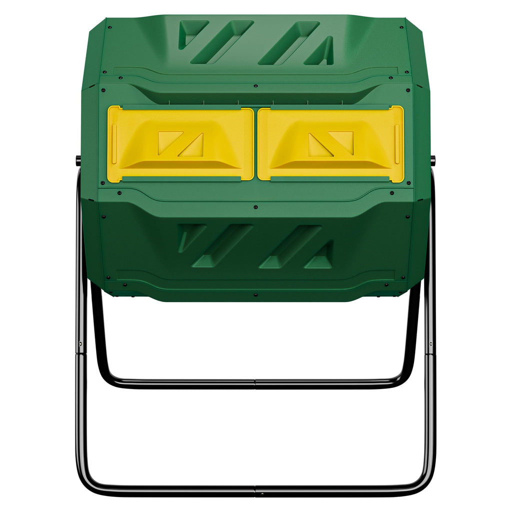 Saicool 43 Gallon Large Dual Chamber Composting Tumbler Outdoor Garden Rotating Compost Bin Tumbling Composter with Sliding Door, Green
