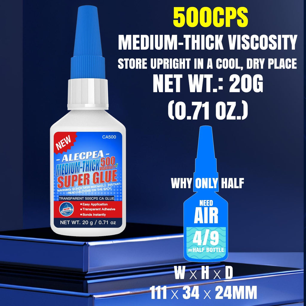 ALECPEA Medium-Thick CA Glue (500 CPS) 20g - Instant Bond Adhesive