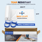 Plastic Drop Cloths, 400' Length x 9' Width Painter's Plastic Film with 4 Rolls Painter's Tape - Disposable Painter's Sheeting & Tarps for Painting, Waterproof Furniture/Couch/Floor Protection