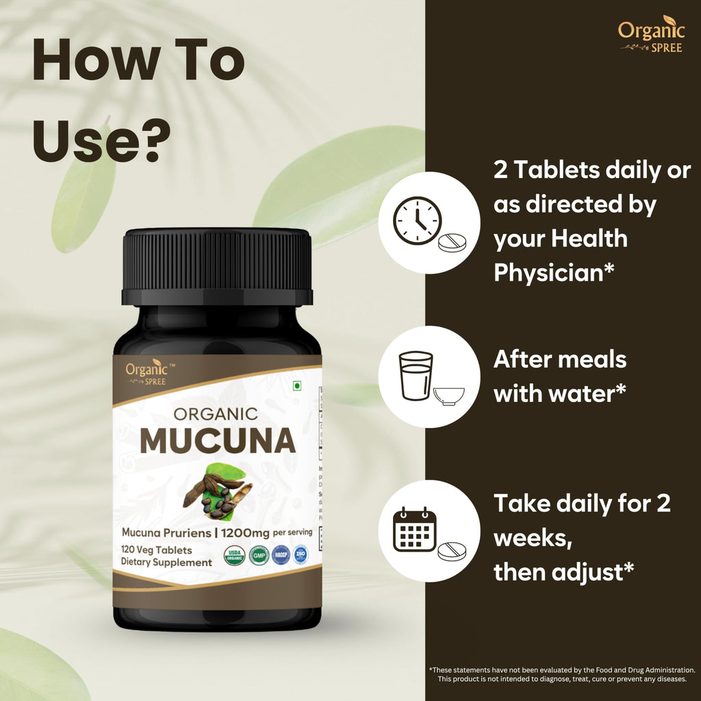 ORGANIC SPREE Mucuna Tablets - USDA Organic Mucuna Supplement, Supports Energy, Stamina & Overall Wellness*, 120 Tablets - Pack of 3