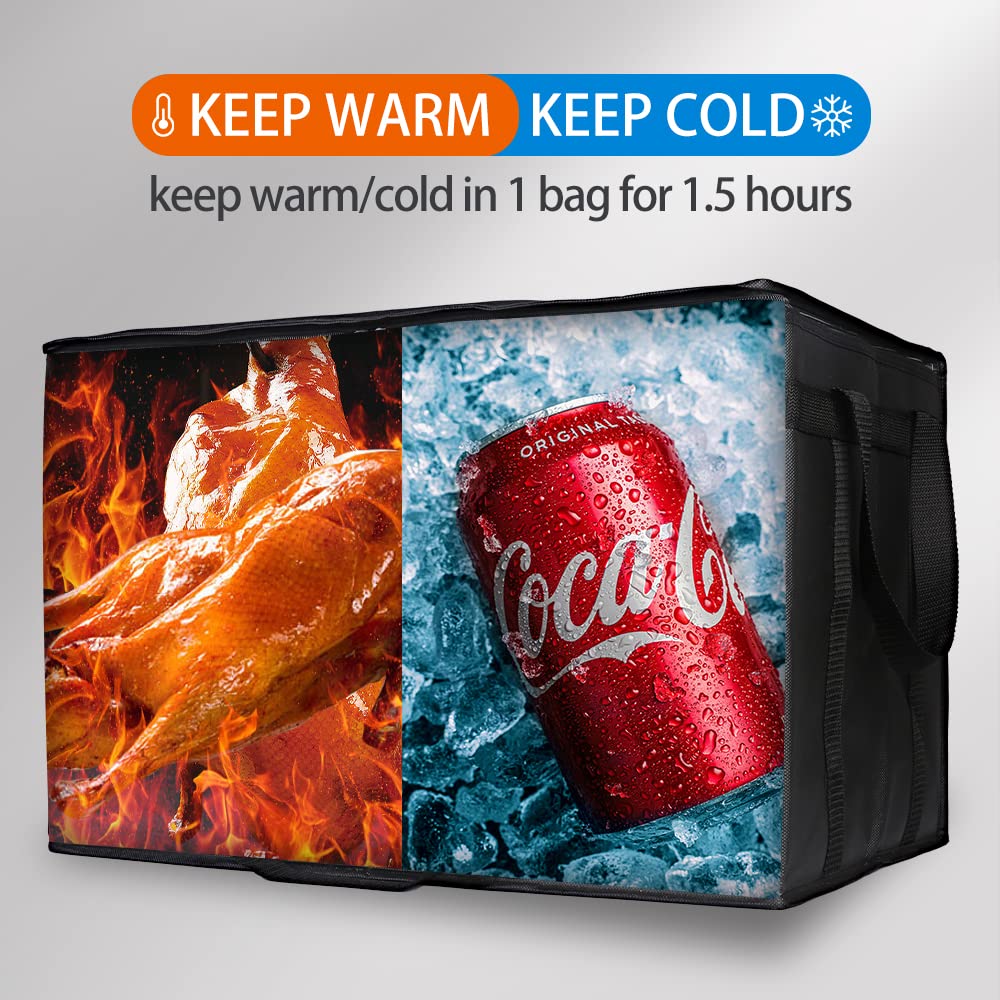 Bodaon Insulated Food Delivery Bag, XXXL Reusable Warming Bag, Black, 1Pk