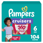 Pampers Diapers - Cruisers 360 - Size 6, 104 Count, up to 100% Leakproof Pull-On Diaper for Active Babies