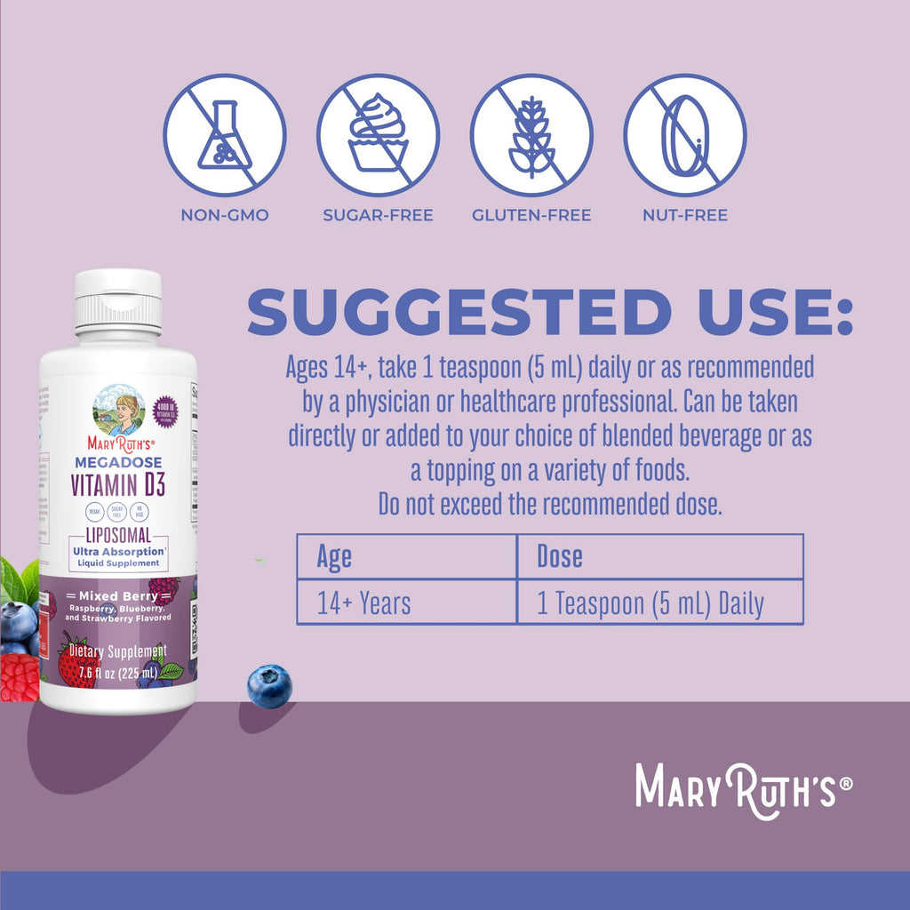 MaryRuth Organics Megadose Vitamin D3 Liposomal | Vitamin D 4000 IU | Ultra Absorption | Immune Support for Adults | Bone Health | VIT D3 | Vegan | Sugar Free | Gluten Free | Non-GMO | 45 Servings