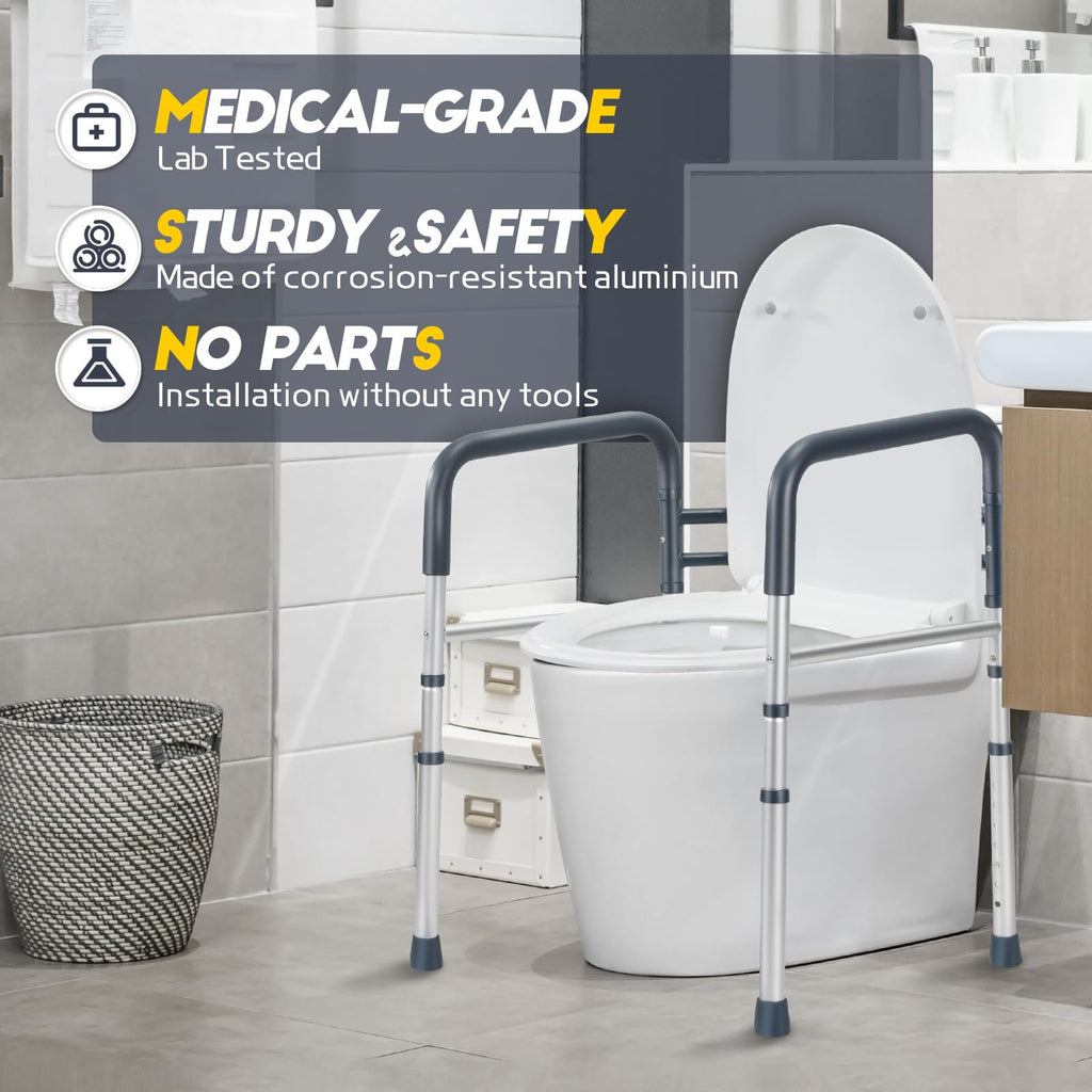 Lianjindun Toilet Safety Rails, Folding & Portable Bathroom Toilet Handles for Elderly, Seniors, Handicap & Disabled, Adjustable Toilet Safety Frame Fit Any Toilets (350 LB)