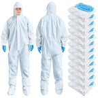 TrelaCo 12 Sets Hazmat Suit Disposable Protective Coveralls Full Body Paint Suit with Hood Shoe Cover and Glove Breathable Coverall (XL,White)