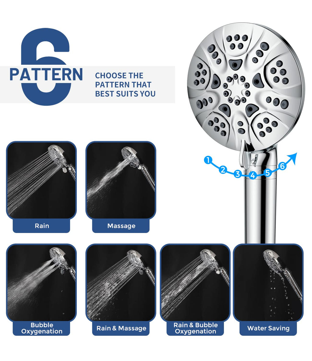 6-Mode High Pressure Handheld Shower Head with Filter, HOPOPRO High Flow Filtered Handheld Showerhead, Water Softener Filters for Hard Water - Removes Chlorine - Improves Skin Hair Condition