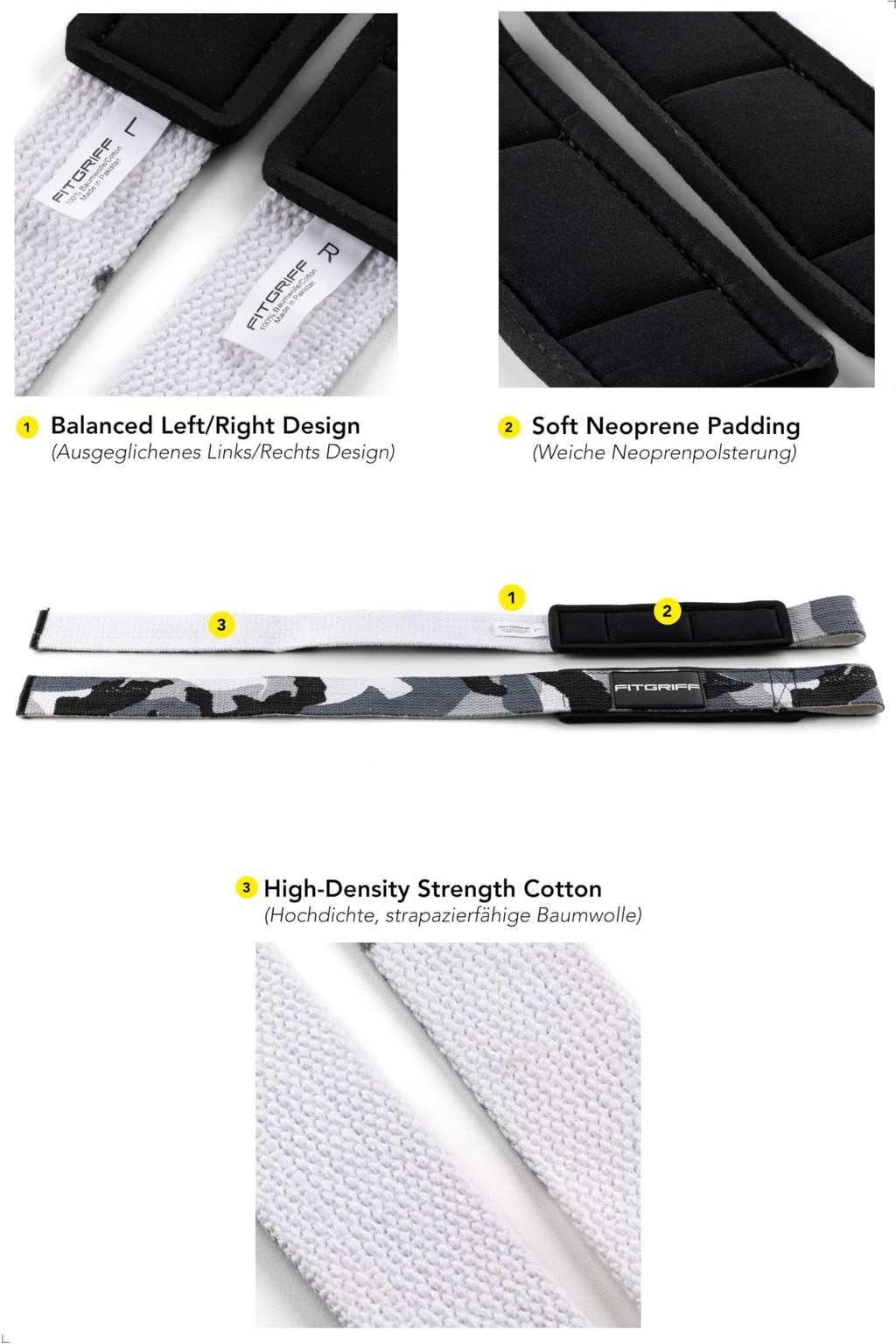 Fitgriff�� Lifting Wrist Straps for Weightlifting, Gym, Deadlift, Workout (Made of Premium Cotton & Padded) - Men & Women (Standard, Grey-Camo)