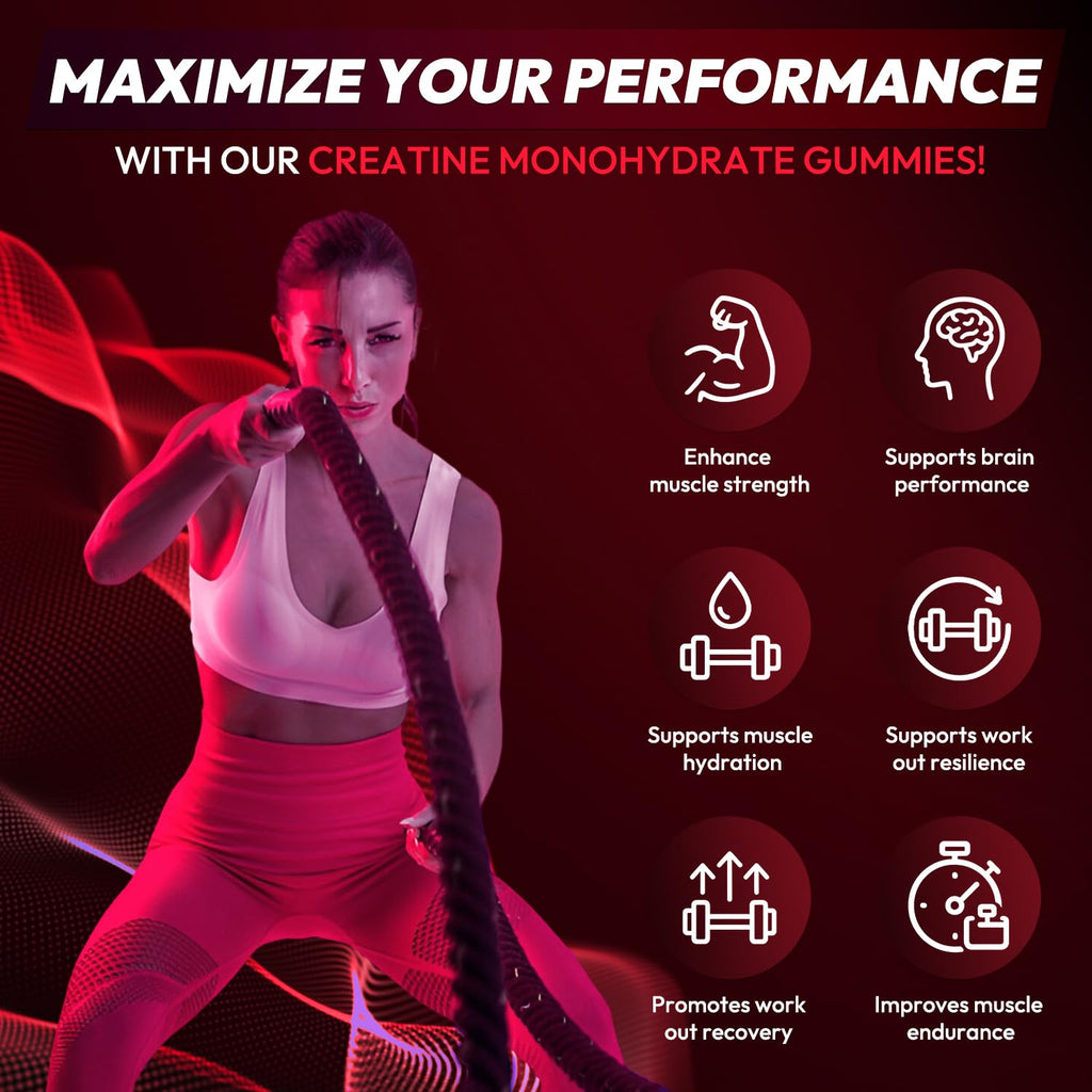 AEQNJV Creatine Gummies Monohydrate Complex 9000MG, Chewable Creatine Monohydrate Gummies for Men & Women with L-Taurine, BCAA 2:1, B12/6, Building Muscle Strength and Boost Focus, 30 Days Supply